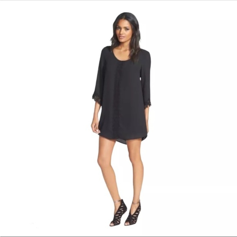 ASTR BLACK LACE TRIM COCKTAIL PARTY MINI TUNIC DRESS S